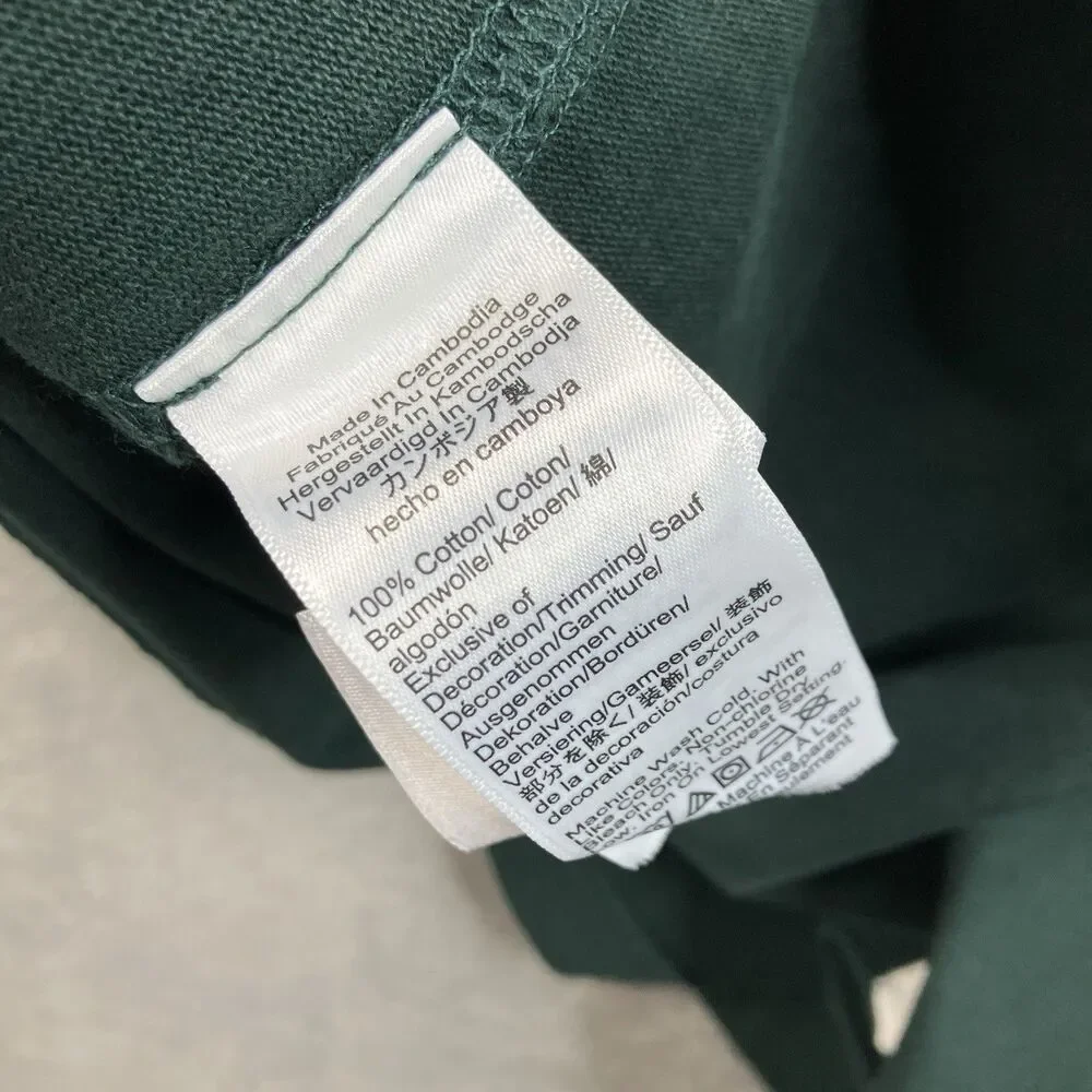 J CREW Rugby Polo Shirt Mens L Striped placket Green Preppy Blokecore